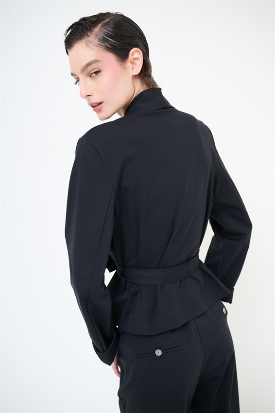 GIACCA KIMONO CON CINTURA IN PUNTO MILANO NERO