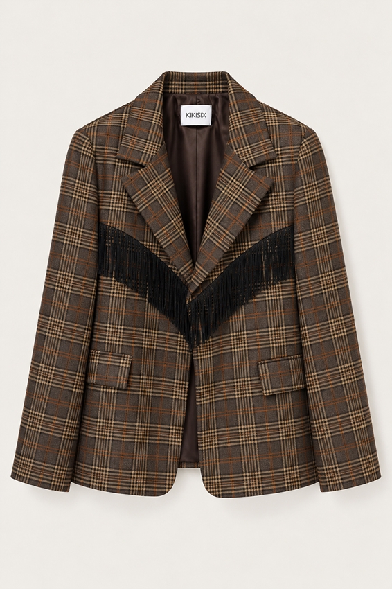 GIACCA CHECK CON FRANGE + GANCINO
