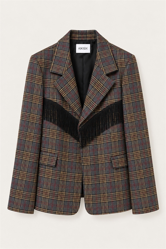 GIACCA CHECK CON FRANGE + GANCINO