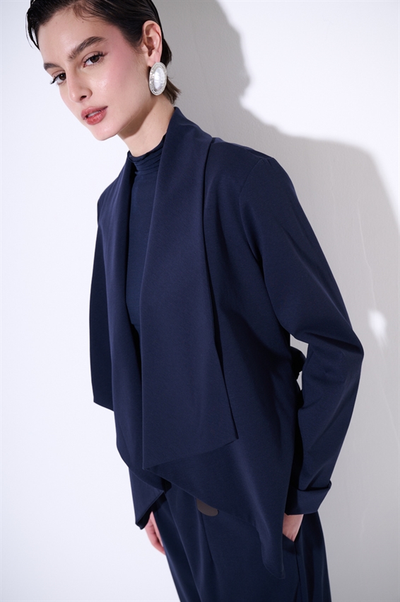 GIACCA KIMONO CON CINTURA IN PUNTO MILANO BLU