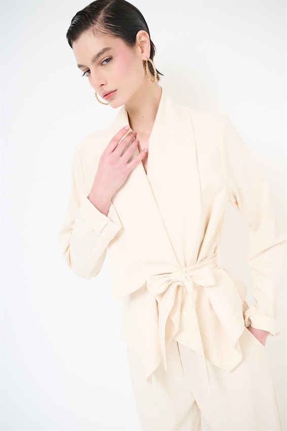 GIACCA KIMONO CON CINTURA IN PUNTO MILANO BURRO