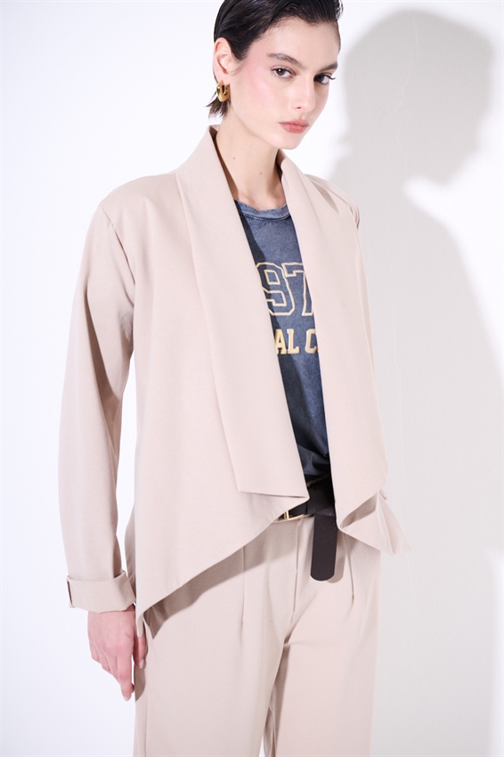 GIACCA KIMONO CON CINTURA IN PUNTO MILANO SABBIA