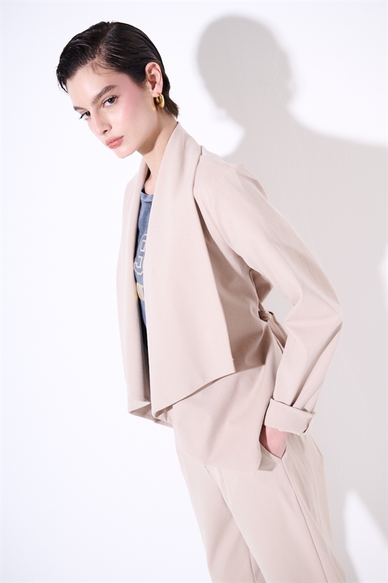 GIACCA KIMONO CON CINTURA IN PUNTO MILANO SABBIA