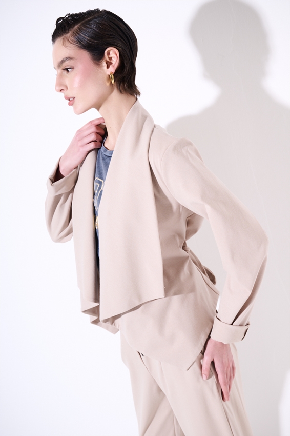 GIACCA KIMONO CON CINTURA IN PUNTO MILANO SABBIA