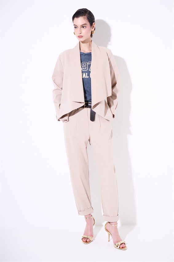 GIACCA KIMONO CON CINTURA IN PUNTO MILANO SABBIA