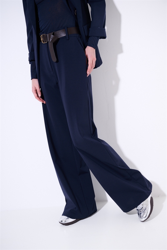 PANTA PALAZZO CON CINTURA IN PUNTO MILANO BLU