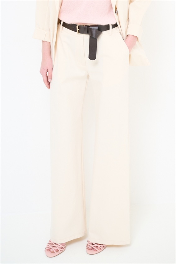 PANTA PALAZZO CON CINTURA IN PUNTO MILANO BURRO