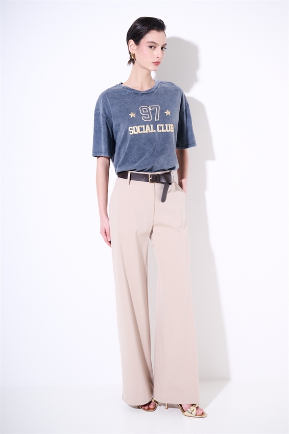 PANTA PALAZZO CON CINTURA IN PUNTO MILANO SABBIA