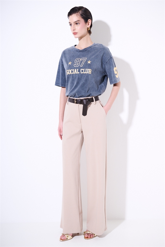 PANTA PALAZZO CON CINTURA IN PUNTO MILANO SABBIA