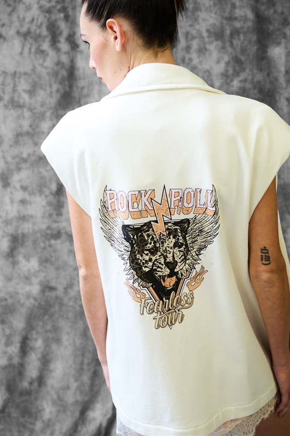 GILET FELPA CON STAMPA DIETRO PANNA