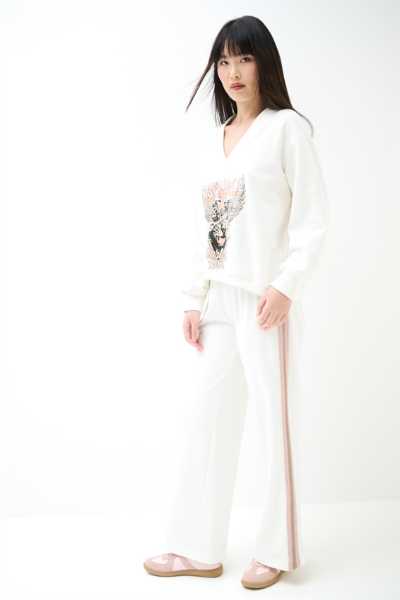 PANTALONE LARGO CON COSTINA ROSA E BEIGE PANNA