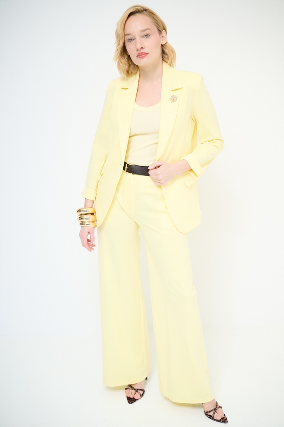 GIACCA BASIC PUNTO MILANO CON PATTINE E SPILLE GIALLO