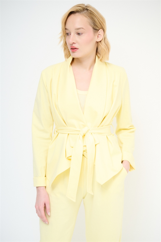 GIACCA KIMONO CON CINTURA IN PUNTO MILANO GIALLO