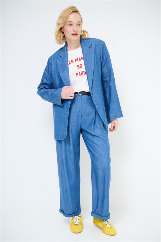 GIACCA A DUE BOTTONI CON PATTINE BLU