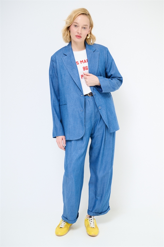 GIACCA A DUE BOTTONI CON PATTINE BLU