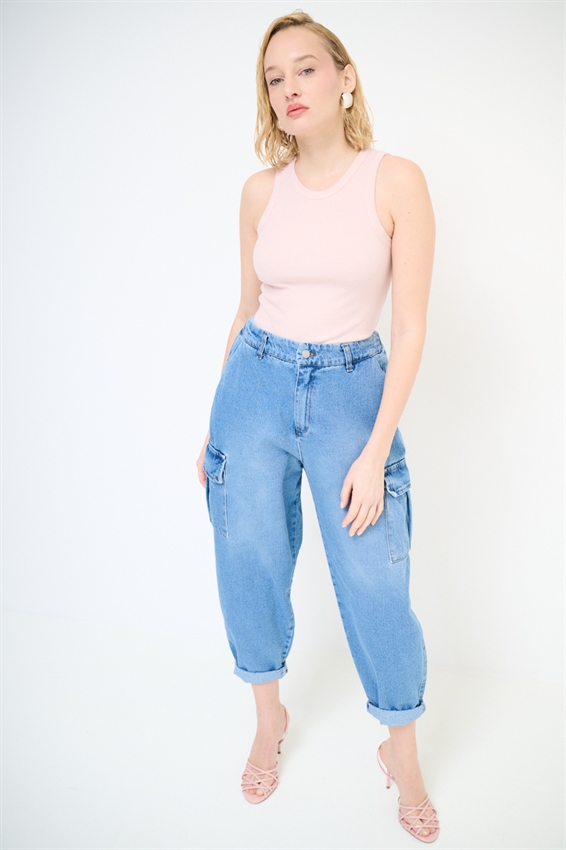 JEANS CARROT CARGO BLU MEDIO