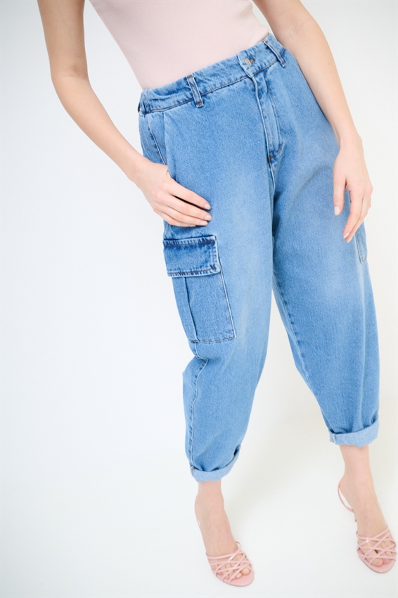 JEANS CARROT CARGO BLU MEDIO