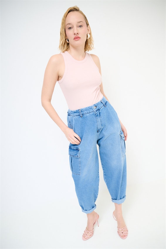 JEANS CARROT CARGO BLU MEDIO