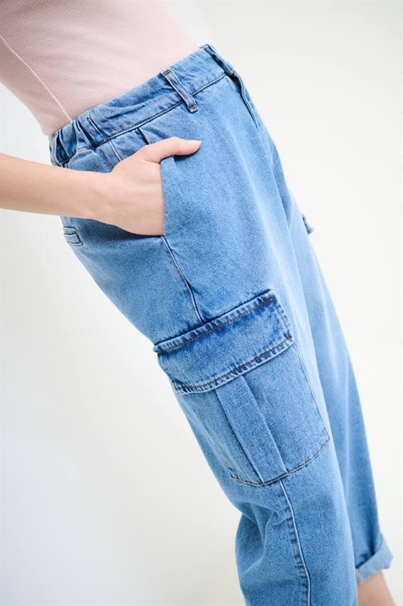 JEANS CARROT CARGO BLU MEDIO