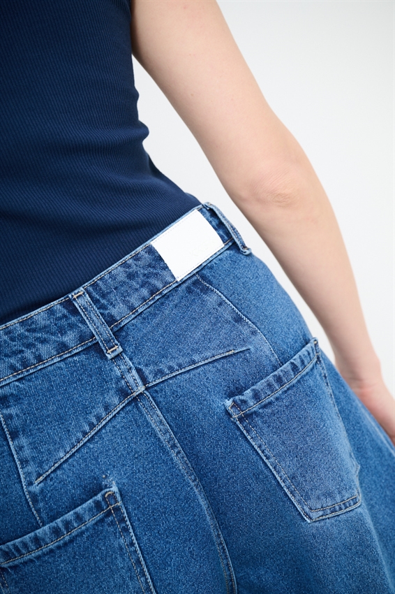 JEANS BALLOON CON IMPUNTURE GINOCCHIA BLU SCURO