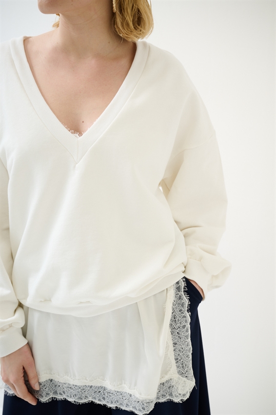 MAXI FELPA CON MINI ABITO SOTTOVESTE IN RASO PANNA