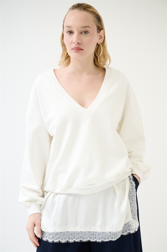 MAXI FELPA CON MINI ABITO SOTTOVESTE IN RASO PANNA