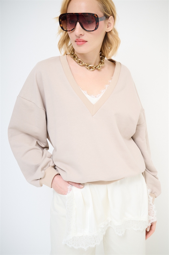 MAXI FELPA CON MINI ABITO SOTTOVESTE IN RASO SABBIA