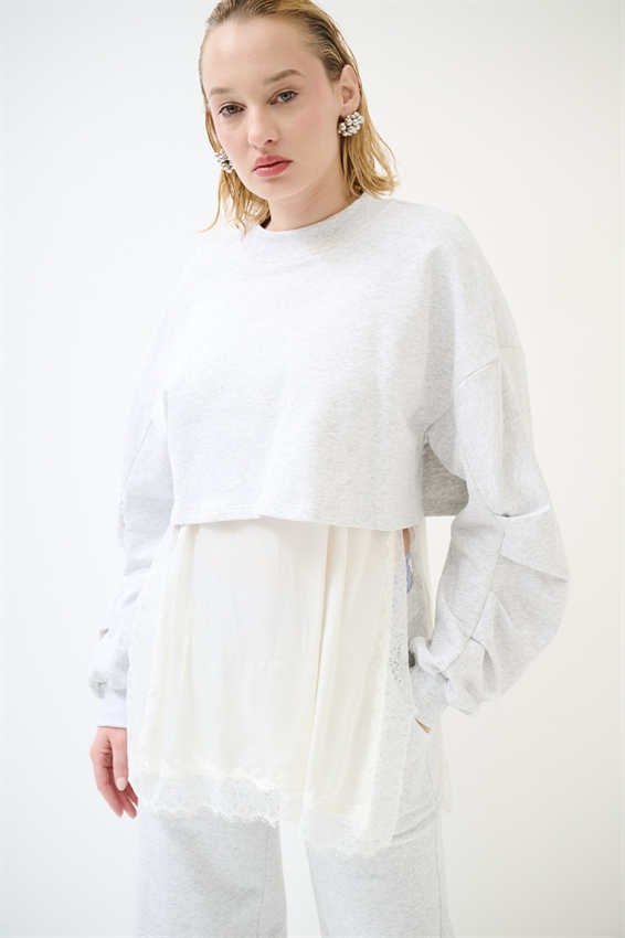 FELPA CROP MANICA RIPRESA + ABITO SOTTOVESTE GRIGIO CHIARO