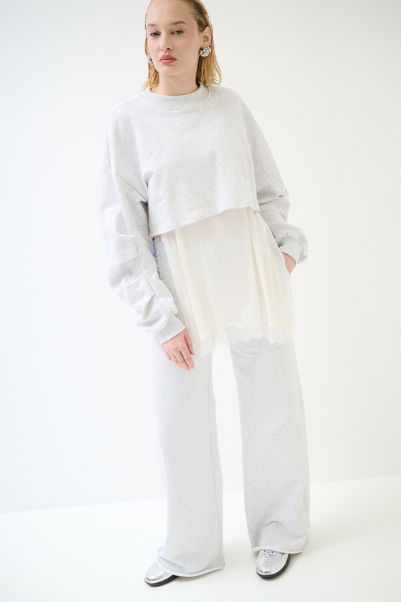 FELPA CROP MANICA RIPRESA + ABITO SOTTOVESTE GRIGIO CHIARO