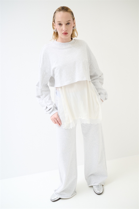 FELPA CROP MANICA RIPRESA + ABITO SOTTOVESTE GRIGIO CHIARO