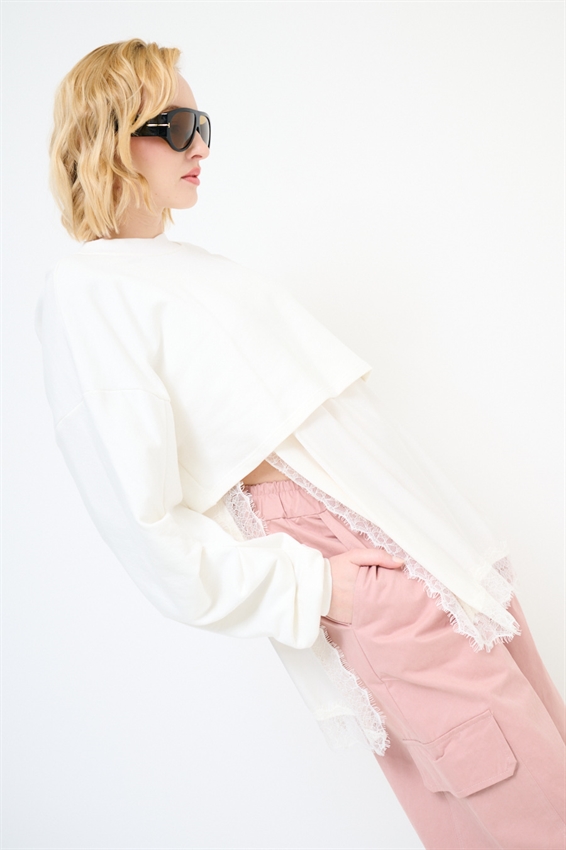 FELPA CROP MANICA RIPRESA + ABITO SOTTOVESTE PANNA