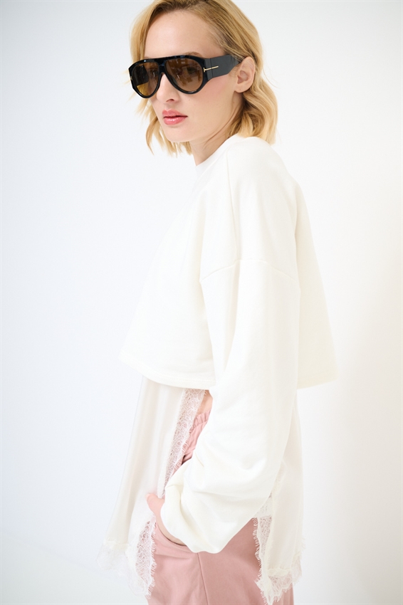 FELPA CROP MANICA RIPRESA + ABITO SOTTOVESTE PANNA