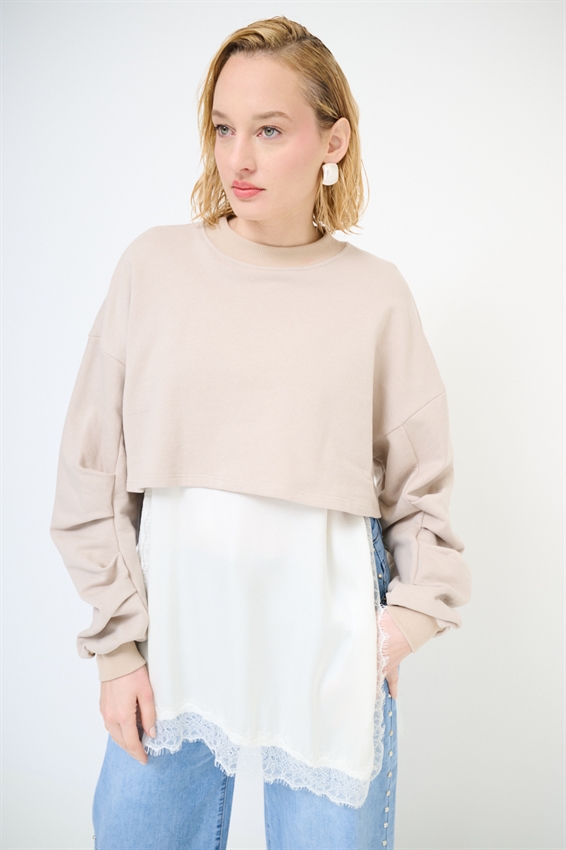 FELPA CROP MANICA RIPRESA + ABITO SOTTOVESTE SABBIA