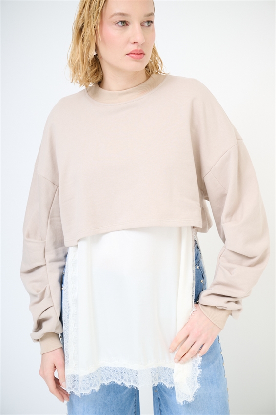 FELPA CROP MANICA RIPRESA + ABITO SOTTOVESTE SABBIA