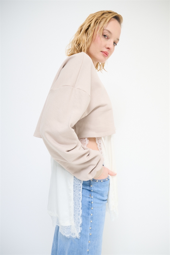 FELPA CROP MANICA RIPRESA + ABITO SOTTOVESTE SABBIA