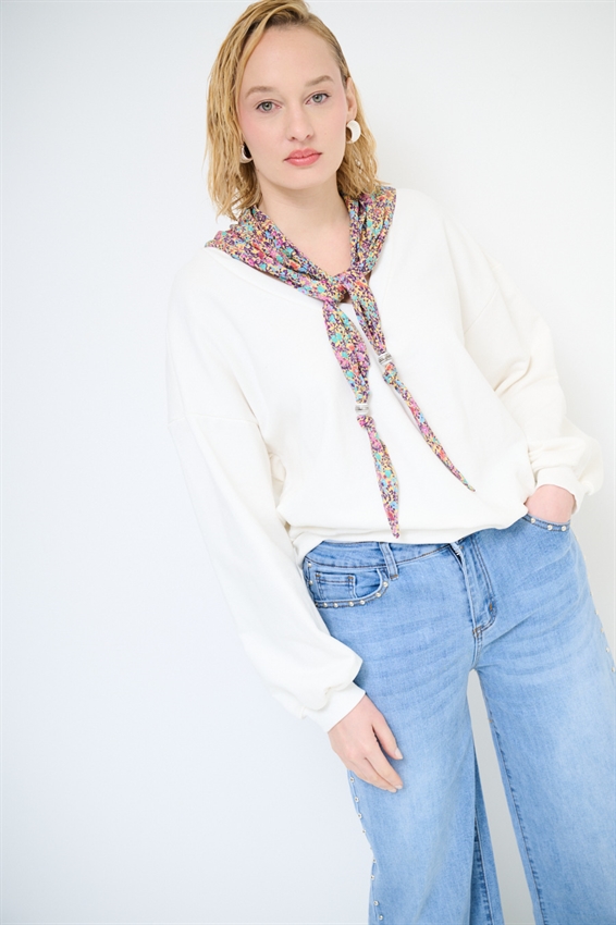 FELPA OVER SCOLLO V + FOULARD PANNA