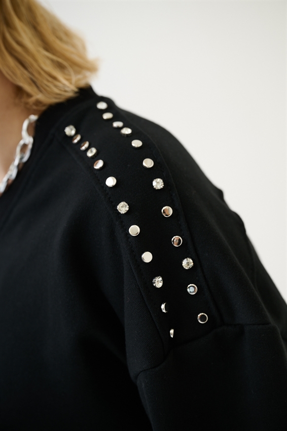 FELPA OVER MEZZA MANICA CON APPLICAZIONI SPALLA NERO