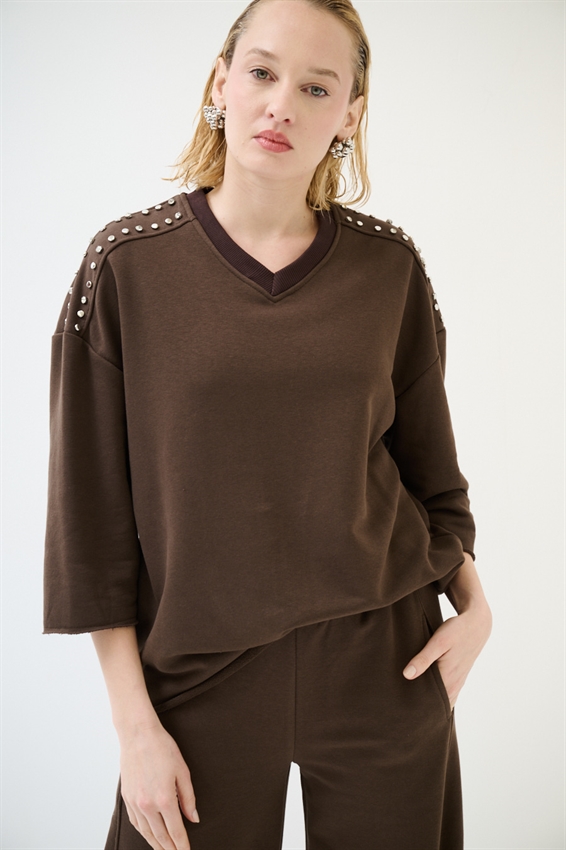 FELPA OVER MEZZA MANICA CON APPLICAZIONI SPALLA MORO