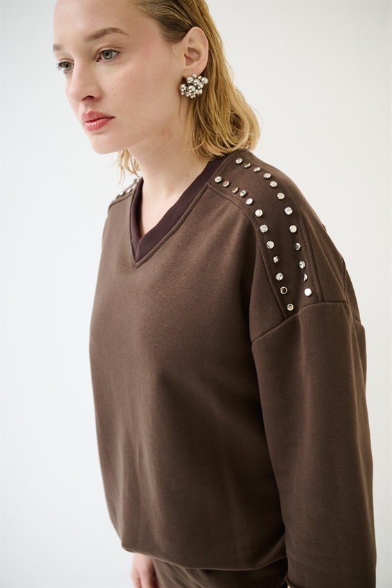 FELPA OVER MEZZA MANICA CON APPLICAZIONI SPALLA MORO