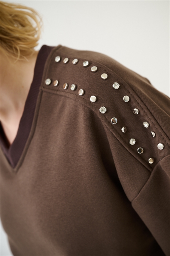 FELPA OVER MEZZA MANICA CON APPLICAZIONI SPALLA MORO