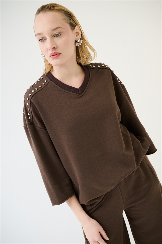 FELPA OVER MEZZA MANICA CON APPLICAZIONI SPALLA MORO