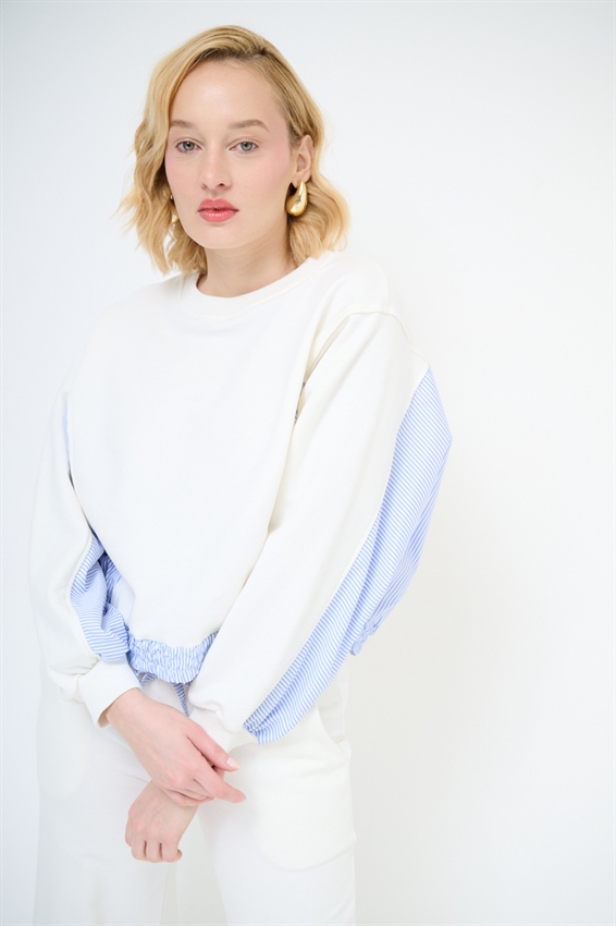 FELPA CON INSERTI RIGATI IN POPELINE PANNA