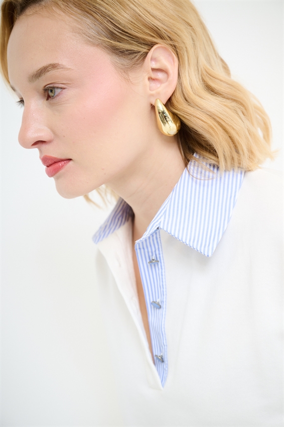 POLO FELPA CON COLLO E POLSO RIGATO POPELINE PANNA