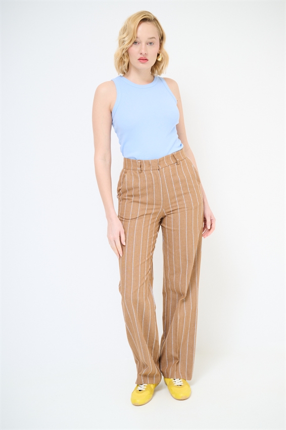 PANTALONE REGULAR A RIGHE BOUCLE TABACCO