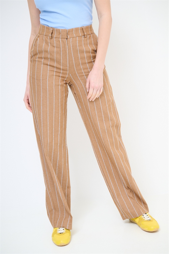 PANTALONE REGULAR A RIGHE BOUCLE TABACCO