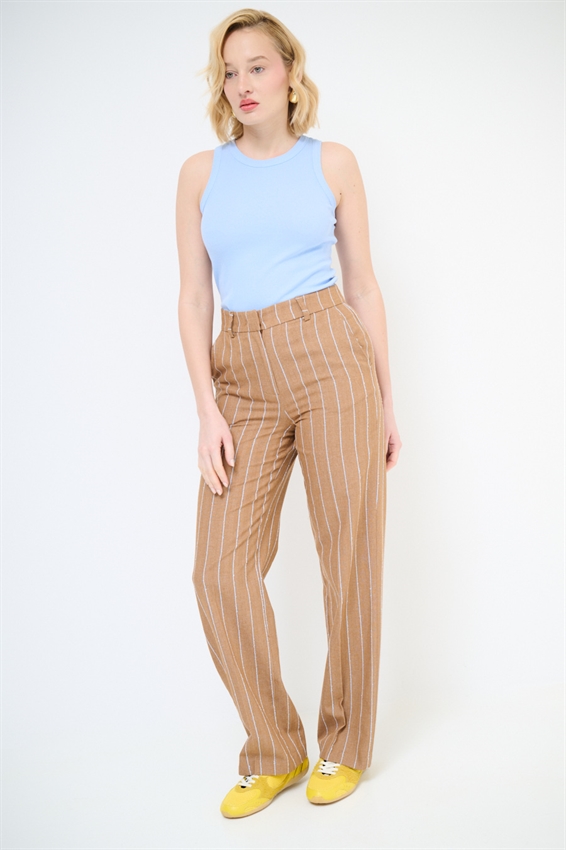 PANTALONE REGULAR A RIGHE BOUCLE TABACCO