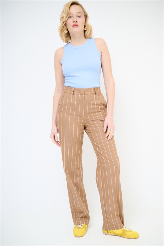 PANTALONE REGULAR A RIGHE BOUCLE TABACCO