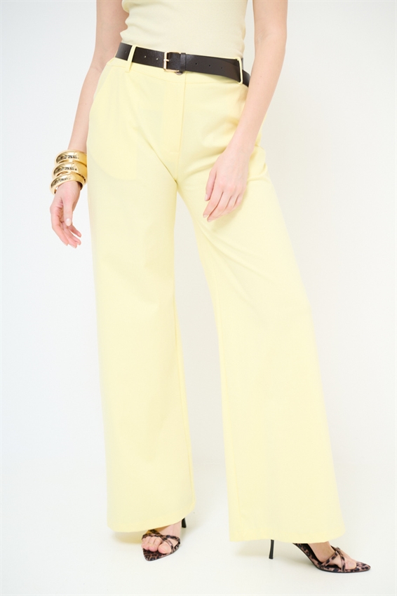 PANTA PALAZZO CON CINTURA IN PUNTO MILANO GIALLO
