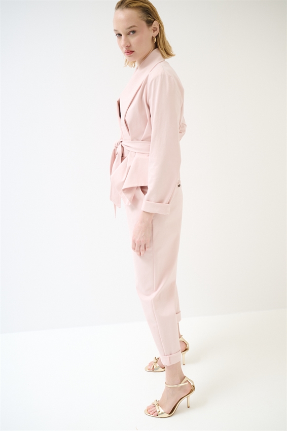 PANTALONE OVETTO PUNTO MILANO CON PINCES E CINTURA CIPRIA