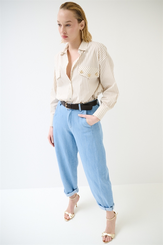 PANTA BALLOON CON TAGLI SUL FIANCO BLU CHIARO